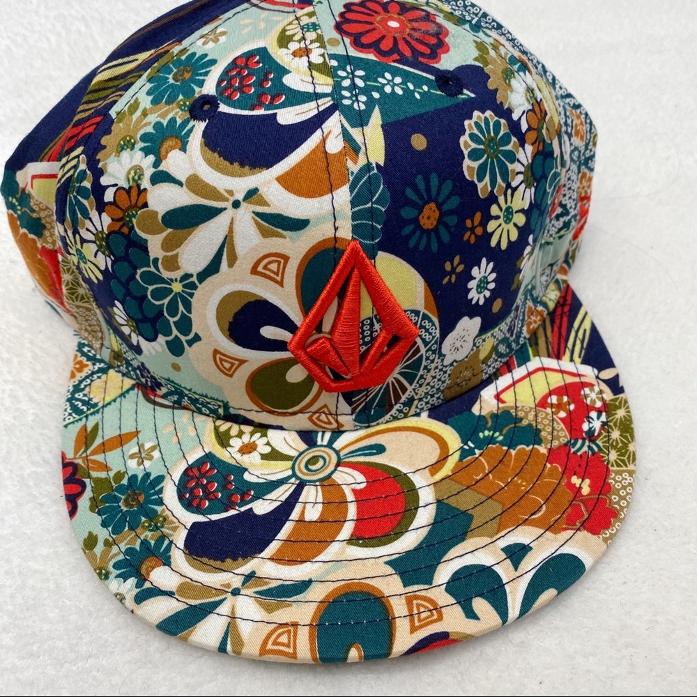 Volcom Multicolor Floral Snapback Hat with Red Emblem